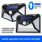 New type of solar panel courtyard light, outdoor three-sided wall light, motion-sensing light control, household rainproof ultra-bright LED light