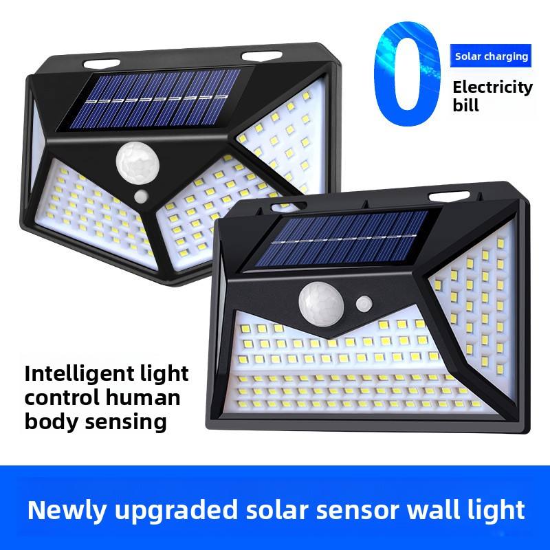 02 New type of solar panel courtyard light, outdoor three-sided wall light, motion-sensing light control, household rainproof ultra-bright LED light - 图片 1