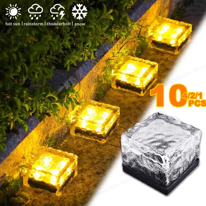 040 Solar-powered ice block lamp, glass block lamp, landscape lighting, square glass lamp, outdoor path, garden, and courtyard lamp. - 图片 1